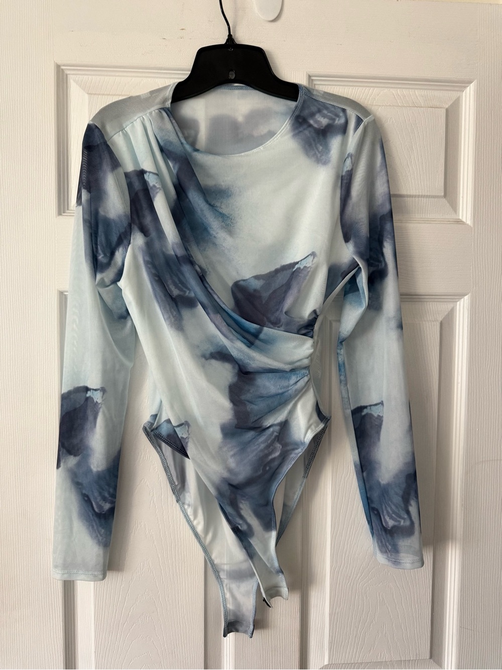SHEIN Light Blue and White Bodysuit Top